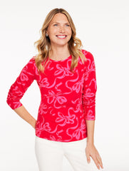 RED POP/VERY BERRY LONG SLEEVE CREWNECK TEE - BICOLOR BOWS | Talbots outlet