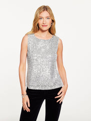 INDIGO|IVORY|SILVER SEQUIN SHELL | Talbots discount