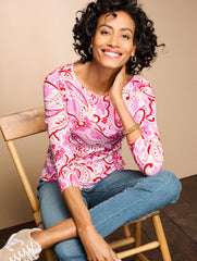IVORY/LILAC CHIFFON BATEAU NECK TEE - PRANCING PAISLEY | Talbots US