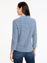 IVORY MULTI|SHORE BLUE MULTI MOCKNECK KNIT SWING TOP | Talbots on sale