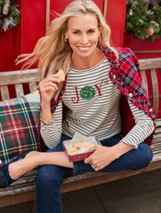 IVORY/INDIGO LONG SLEEVE CREWNECK TEE - JOY STRIPE | Talbots sale