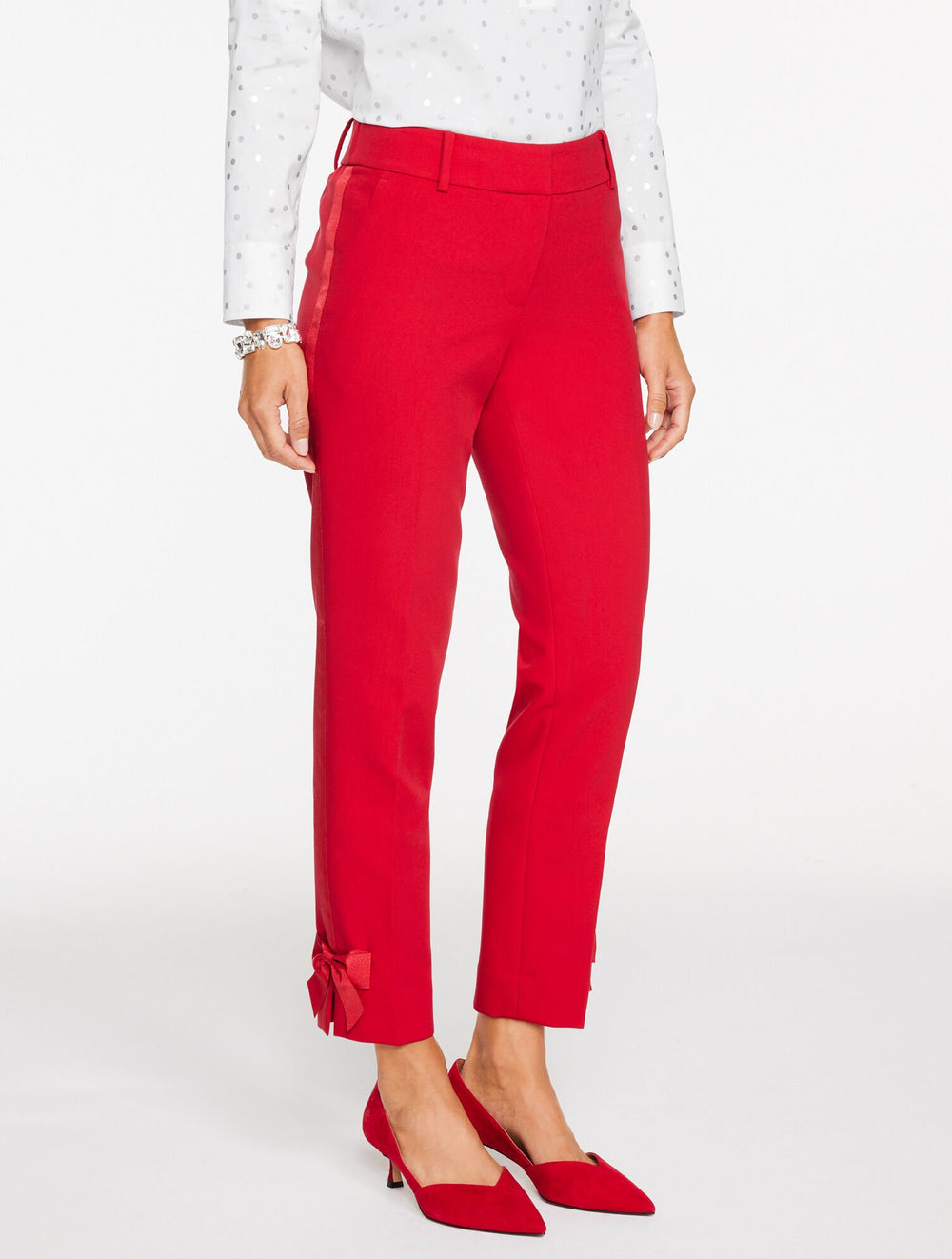 RED POP TALBOTS HAMPSHIRE LIGHTWEIGHT DOUBLE CLOTH STRAIGHT ANKLE PANTS - BOW | Talbots on sale