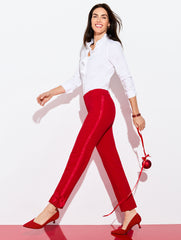 RED POP TALBOTS HAMPSHIRE LIGHTWEIGHT DOUBLE CLOTH STRAIGHT ANKLE PANTS - BOW | Talbots on sale