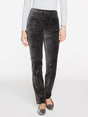 DARK GREY/BLACK STRAIGHT LEG VELVETEEN PANTS - SWIRLY LEOPARD | Talbots sale