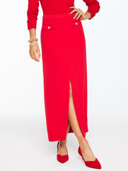 RED POP POLISHED CREPE TUXEDO MAXI SKIRT | Talbots for sale