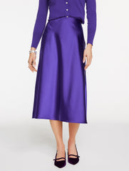 BRILLIANT PURPLE SATIN MIDI SKIRT | Talbots US