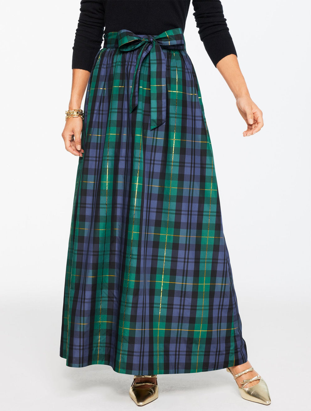 INDIGO MULTI TAFFETA FIT & FLARE SKIRT - SLOANE TARTAN | Talbots near me