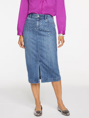 PRISCILLA WASH EMBELLISHED DENIM MIDI SKIRT | Talbots on sale