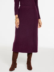 EGGPLANT|SHADOW HEATHER MIXED CABLE KNIT MIDI SKIRT | Talbots on sale