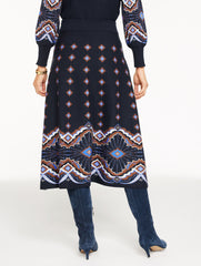 INDIGO MULTI JACQUARD FIT & FLARE SKIRT - SCALLOP MEDALLION | Talbots on sale