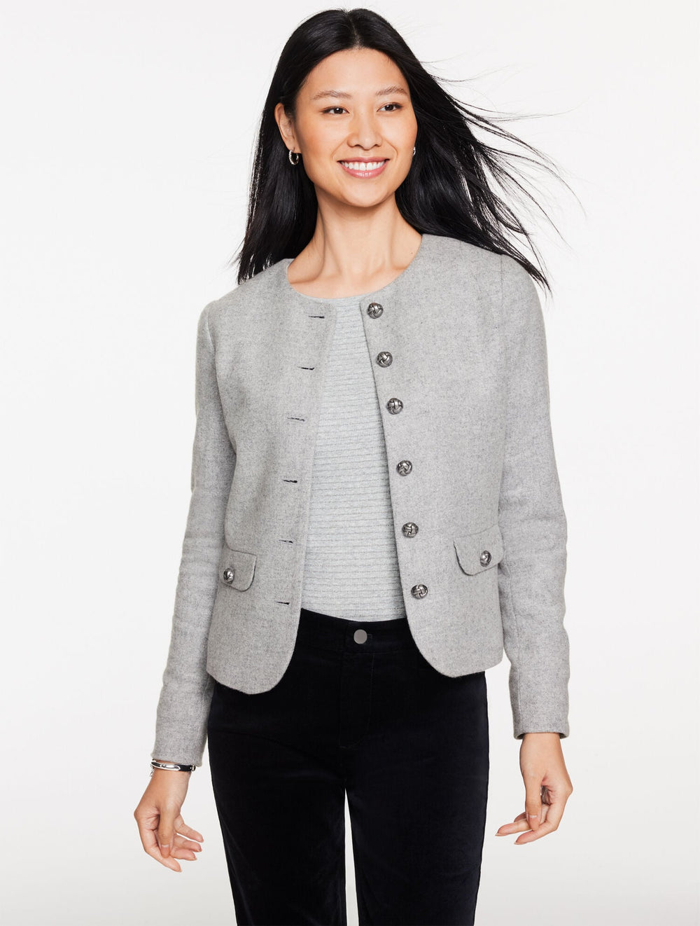 GREY MELANGE SHETLAND JACKET | Talbots US