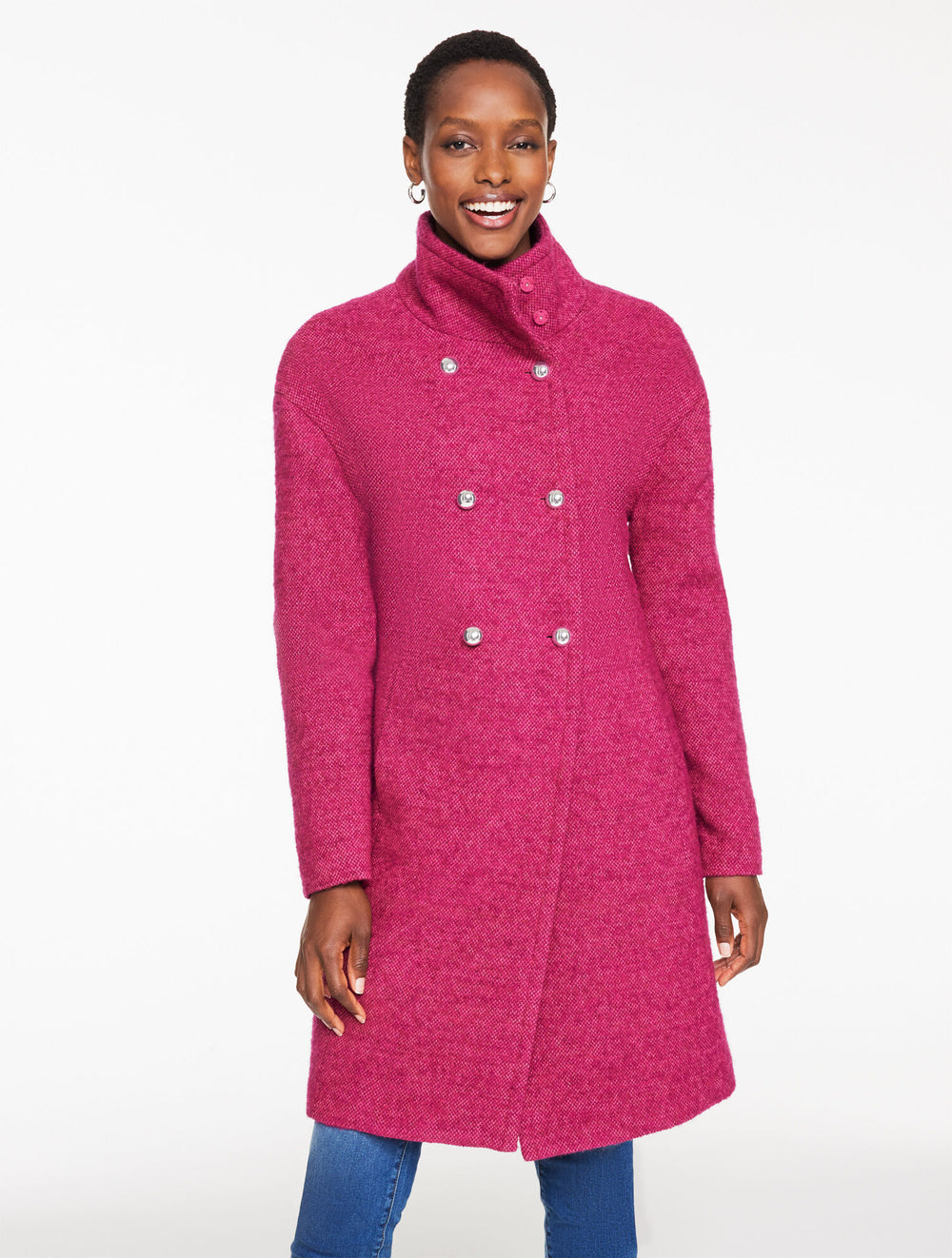MAGENTA MULTI TEXTURED DOUBLE BREASTED COAT | Talbots discount