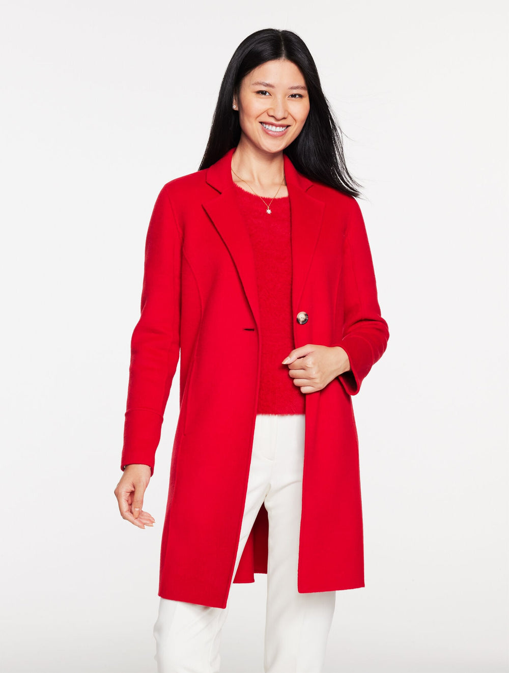 RED POP DOUBLE FACE WOOL BLEND COAT | Talbots sale