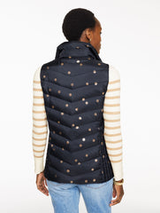 INDIGO/GOLD FOIL DOWN PUFFER VEST - SCATTERED SNOWFLAKES | Talbots online