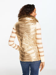 GOLD/TAUPE QUILTED PUFFER VEST - METALLIC | Talbots outlet