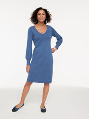 MOONLIGHT BLUE HEATHER|TOASTED COCONUT SWEATER STUDIO V-NECK MIDI DRESS | Talbots for sale