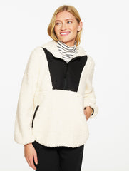IVORY SHERPA HALF-ZIP HOODED PULLOVER - COLORBLOCK | Talbots outlet