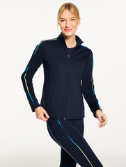 INDIGO SPORT FLEECEBACK FULL-ZIP JACKET - OMBRÉ PIPED | Talbots discount