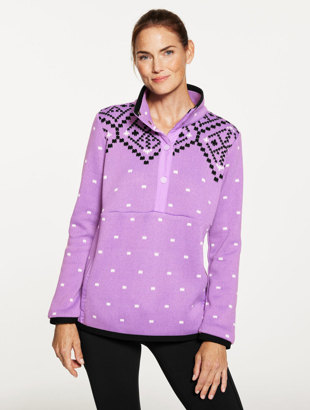 IVORY MULTI|LAVENDER MULTI SHERPA MOCKNECK PULLOVER - DIAMOND FAIR ISLE | Talbots sale