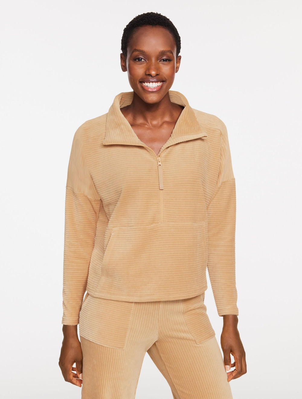 BLACK|PINE GROVE|TOASTED COCONUT SKY LOUNGE VELOUR HALF-ZIP PULLOVER | Talbots US