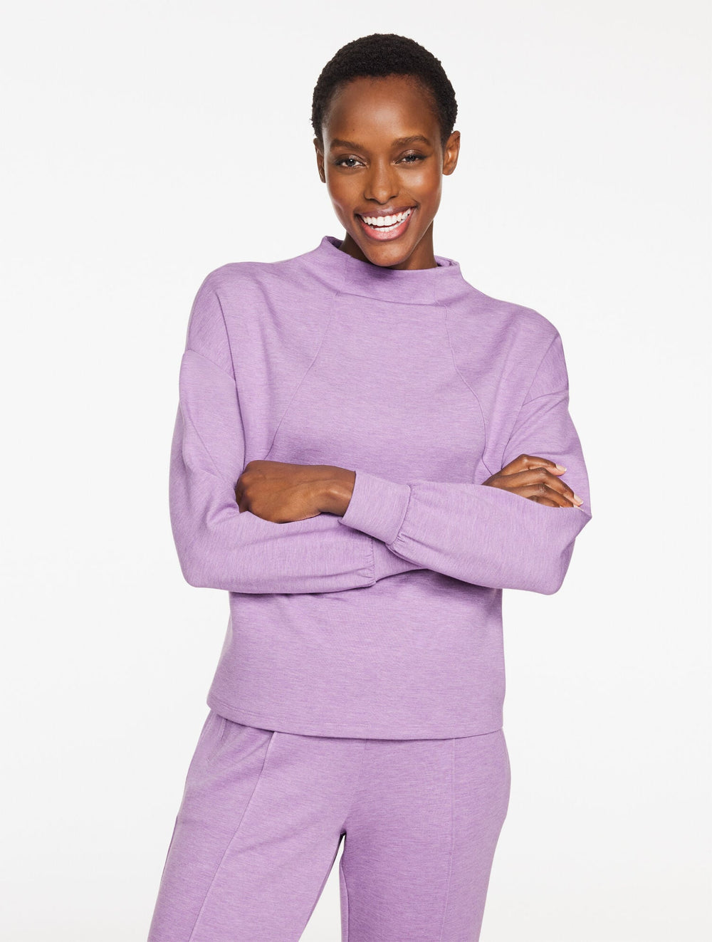 LAVENDER HEATHER AIRKNIT STRETCH MOCKNECK PULLOVER - HEATHERED | Talbots discount