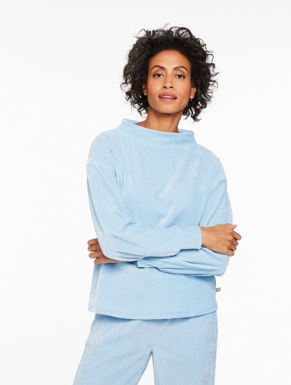 CHENILLE BLUE VELOUR MOCKNECK PULLOVER | Talbots US