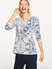 IVORY/INDIA INK SUPERSOFT JERSEY CREWNECK TEE - SKETCHED MEDALLION | Talbots for sale