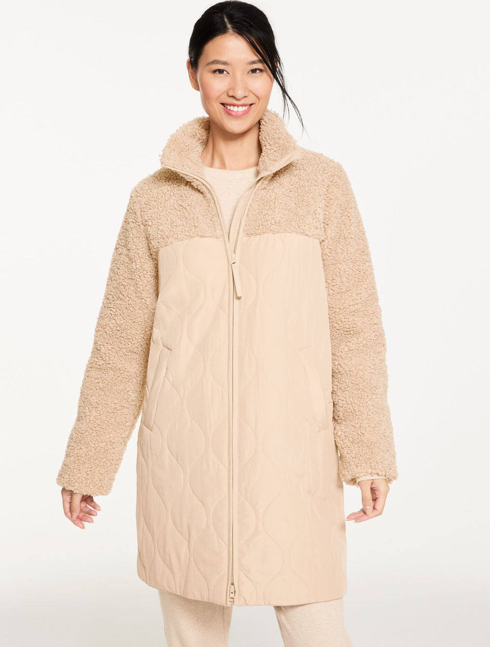 OAT LONG QUILTED SHERPA JACKET | Talbots on sale