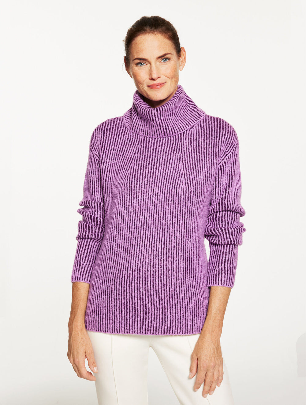 GREY SKY HEATHER|PURPLE GARNET/LAVENDER BOXY TURTLENECK SWEATER | Talbots discount