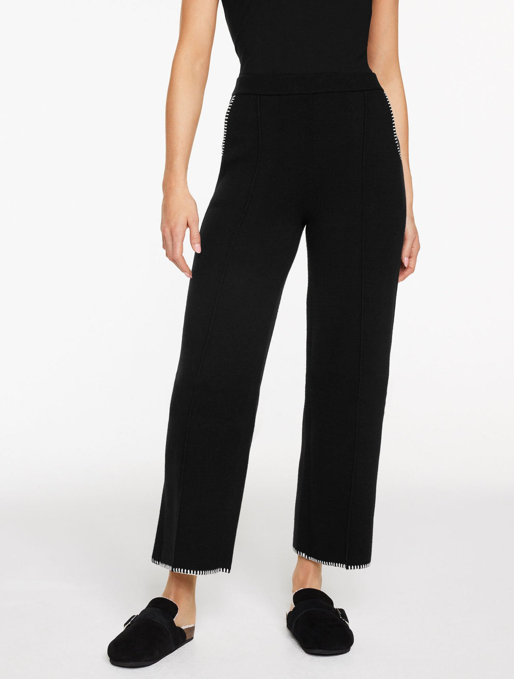 BLACK WHIPSTITCH WIDE LEG SWEATER PANTS | Talbots discount