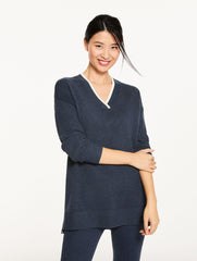 HORIZON GREY HEATHER|IOLITE HEATHER V-NECK TUNIC SWEATER | Talbots US