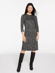 GREY/BLACK JACQUARD SHIFT DRESS - SNOW LEOPARD | Talbots sale