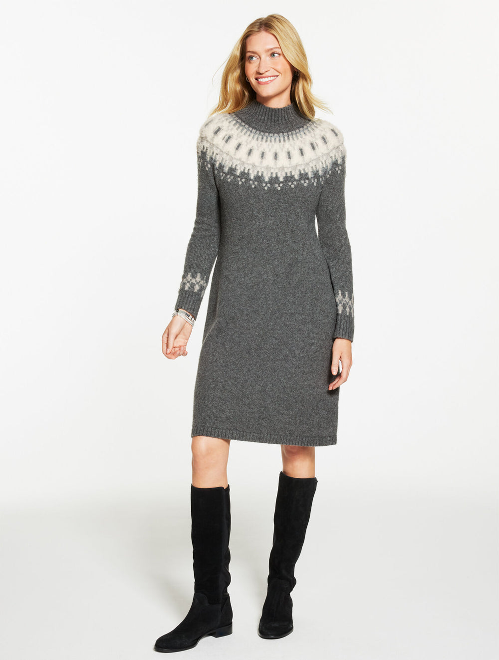 SHADOW HEATHER MULTI TURTLENECK SWEATER DRESS - PERSIAN FAIR ISLE | Talbots on sale