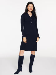 INDIGO CABLE KNIT RUFFLE SWEATER DRESS | Talbots US