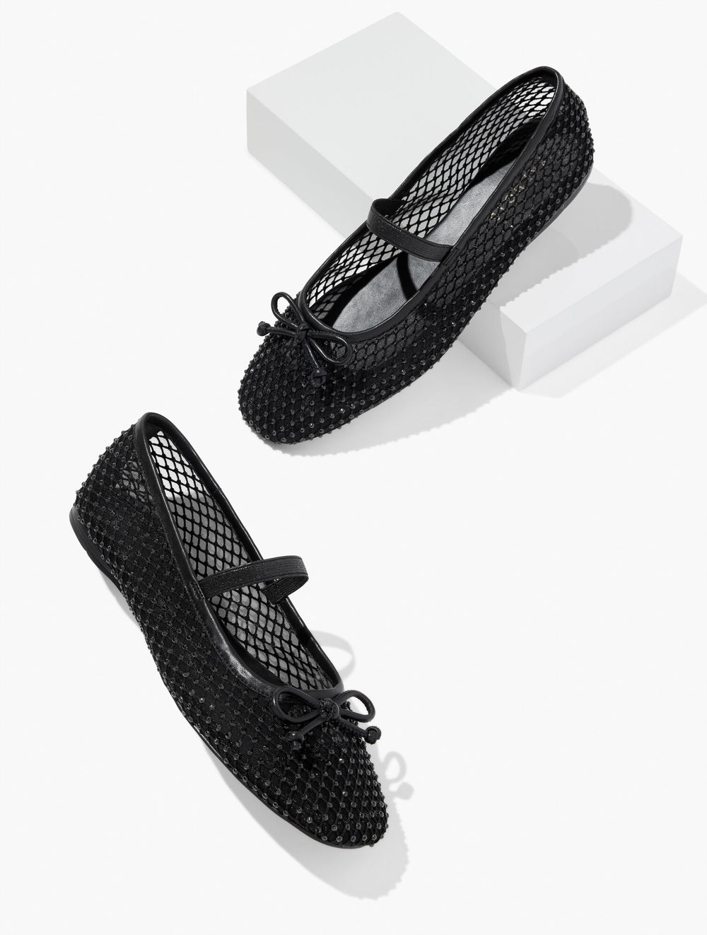 BLACK|SILVER BLAINE SOFT SOLE MESH RHINESTONE BALLET FLATS | Talbots outlet
