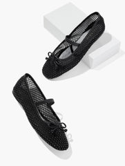 BLACK|SILVER BLAINE SOFT SOLE MESH RHINESTONE BALLET FLATS | Talbots outlet
