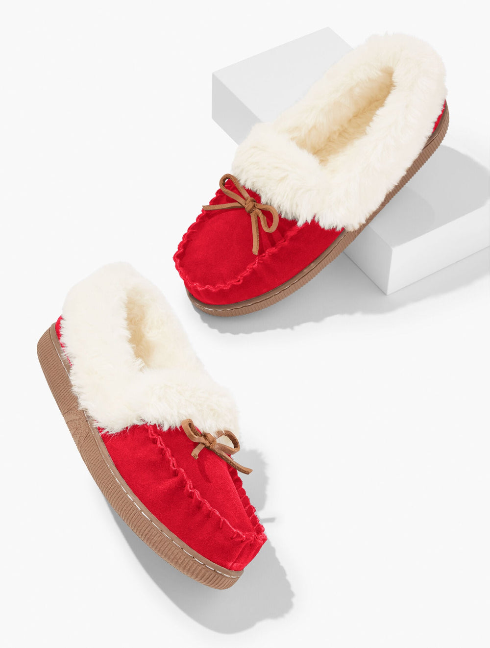 PURPLE ROSE|RED POP CLEO SUEDE FAUX FUR MOCCASINS | Talbots sale