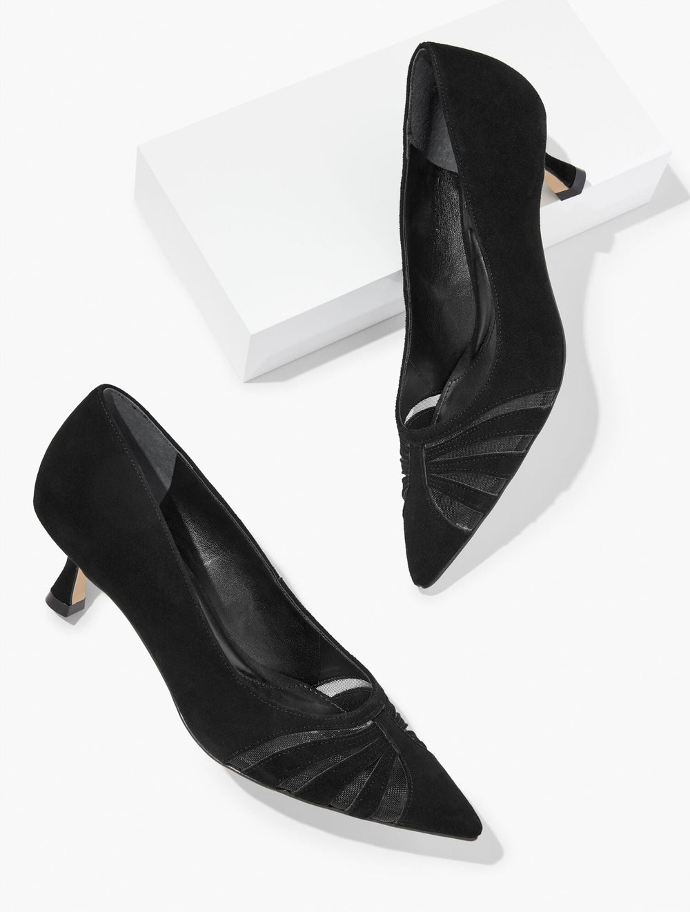 BLACK EMBER MESH SUEDE KITTEN HEEL PUMPS | Talbots discount