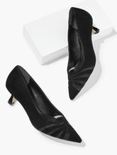 BLACK EMBER MESH SUEDE KITTEN HEEL PUMPS | Talbots discount