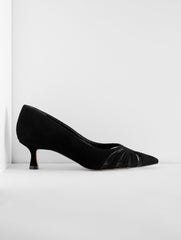 BLACK EMBER MESH SUEDE KITTEN HEEL PUMPS | Talbots discount