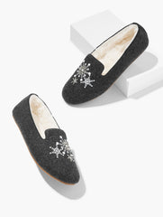 MEDIUM GREY FIRESIDE EMBELLISHED FLANNEL SLIPPERS - SNOWFLAKE | Talbots outlet