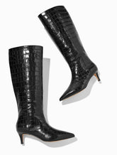 BLACK KAIT CROC EMBOSSED TALL BOOTS | Talbots near me