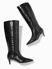 BLACK KAIT CROC EMBOSSED TALL BOOTS | Talbots US