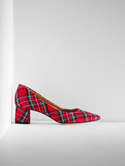 RED POP MULTI KAYLA BLOCK HEEL PUMPS - CIDER PLAID | Talbots on sale