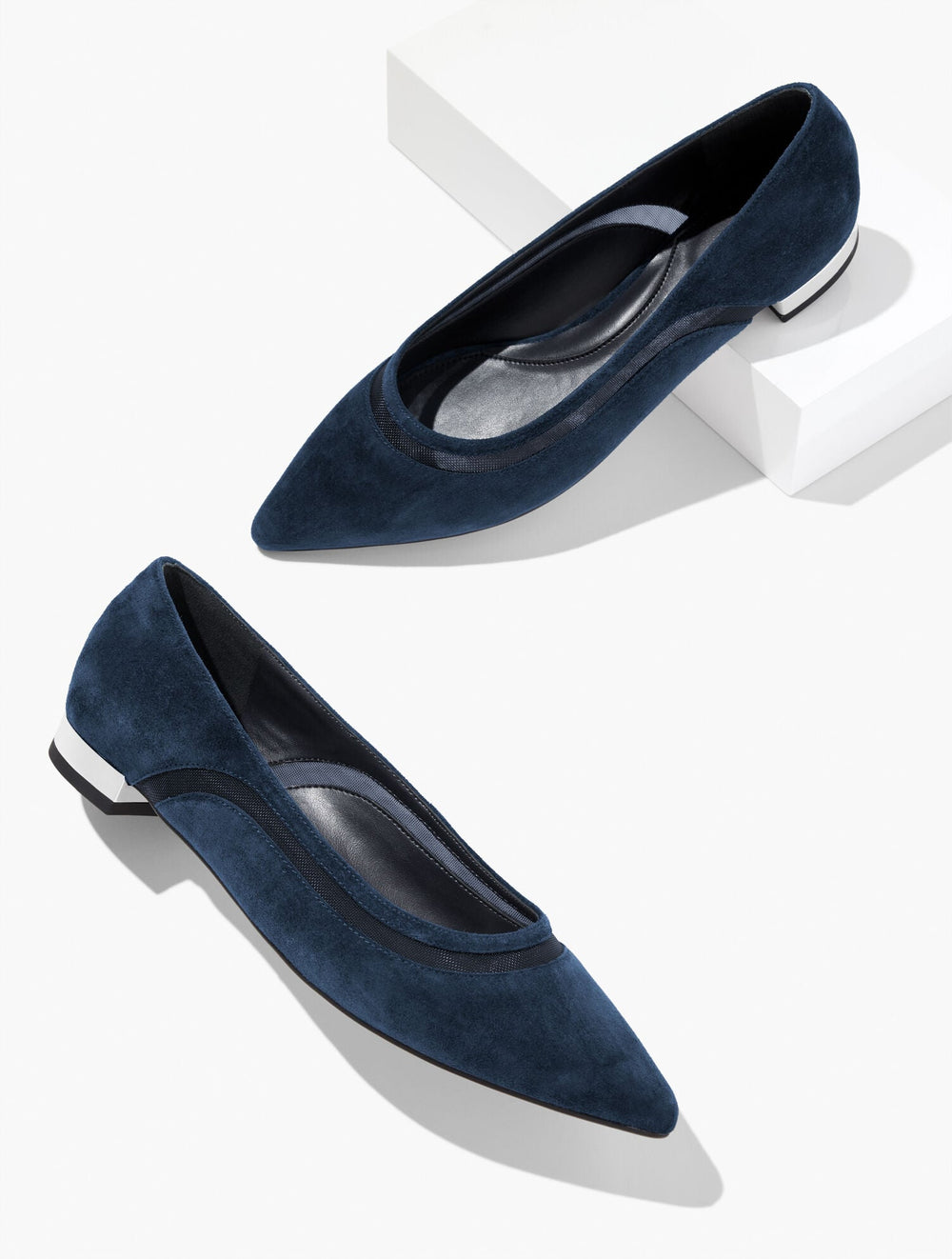 BLACK|INDIGO BLUE PORTIA MESH SUEDE FLATS | Talbots on sale