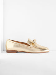 GOLD KATELYN BOW METALLIC NAPPA LOAFERS | Talbots discount