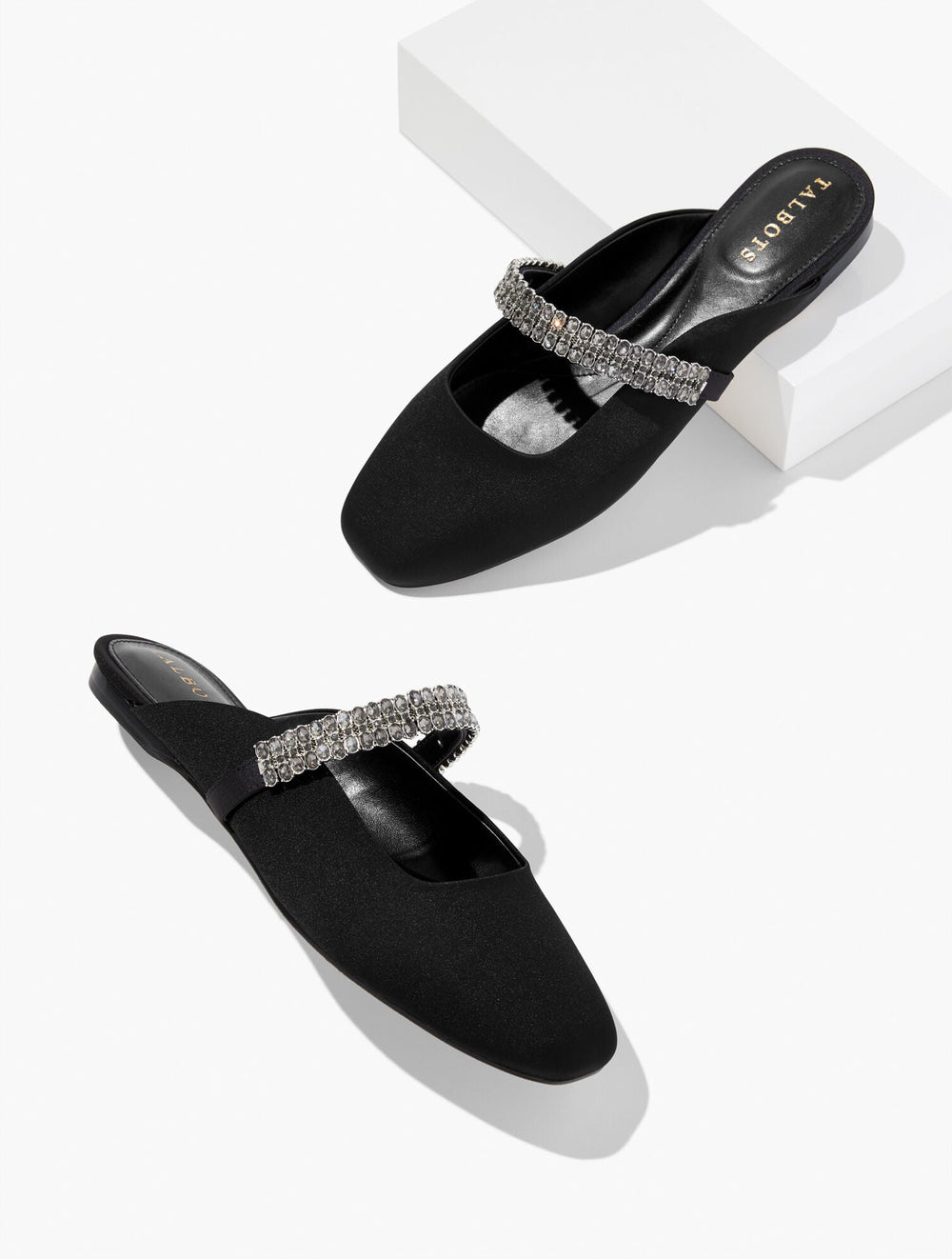 BLACK SLOANE EMBELLISHED SATIN MULES | Talbots near me