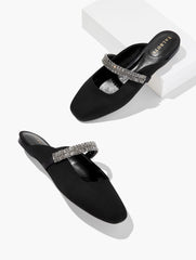 BLACK SLOANE EMBELLISHED SATIN MULES | Talbots near me