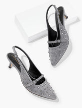 KENDALL GREY SYLVIE STUDDED SLINGBACK SUEDE PUMPS | Talbots for sale