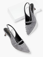 KENDALL GREY SYLVIE STUDDED SLINGBACK SUEDE PUMPS | Talbots for sale